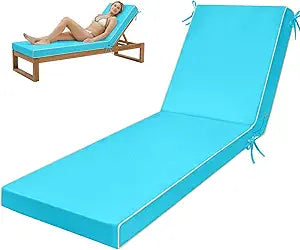 Outdoor Chaise Lounge Cushions, Patio Lounge Chair Pads with Removable Washable Cover, Quick Dry Foam Cushions for Pool, Lawn, Deck (1, Teal Blue72X21X3inch)