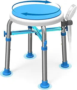 Loyoda FSA/HSA Eligible Swivel Shower Stool with Reinforced Crossing Bar, Height Adjustable Round Shower Chair for Inside Shower, Tool Free Assembly Shower Seats for Adults, 350lbs