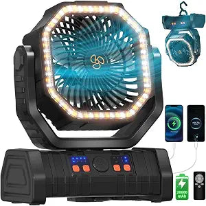 Battery Operated Fan 20000mAh Battery Powered Camping Fan - Black