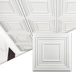 Art3d Drop Ceiling Tiles 24x24 Inch (12-Pack, 48 Sq.ft) Glue Up PVC Ceiling Tiles 2x2 Ft., Decorative Ceiling Panels for Kitchen, Living Room, Office and Home, White