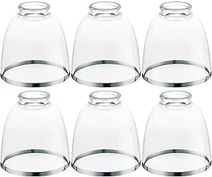 6 Pack Ceiling Fans Glass Shade Covers, Clear Glass Shade Replacements Globes Lampshades with Round Silver Border, Screw-Fixed Lamp shade for Light Fixtures Chandelier Sconces Vanity Lights