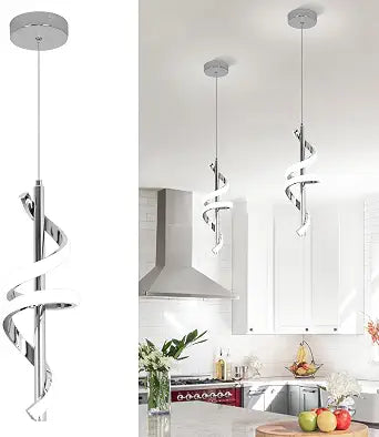 Spiral Led Pendant Light Fixtures, 5500K Cold White Modern Led Pendant Light Kitchen Island, Adjustable Height Kitchen Island Lights Fixtures for Dining Room Kitchen Bedroom Sink
