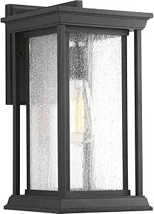 Progress Lighting Endicott Collection 1-Light Clear Seeded Glass Craftsman Outdoor Medium Wall Lantern Light Textured Black