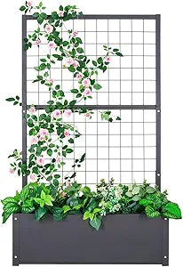 Metal Planter with Trellis Raised Garden Beds Outdoor (35.5" L*12" W*59" H) Inch Planter Box with Trellis&Privacy Screen for Climbing Plants, Vegetables, Vines