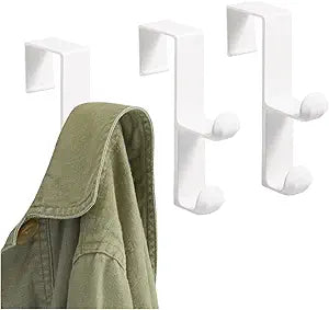 iDesign Over the Door Plastic Dual Hook Hanger for Coats, Jackets, Hats, Robes, Towels, Ideal for Bathroom, Bedroom, Mudroom, Set of 3, White