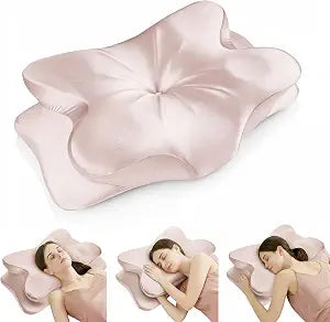 Cervical Neck Pillow for for Neck Support,Ergonomic Memory Foam Contour Pillow with Wrinkle-Resistant Silky Satin Fabric Cover,Orthopedic Bed Pillow for Side,Back,Stomach Sleepers,Pink