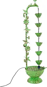 41" H Outdoor Tiered Water Fountain, Faucet-Shape Floor Standing Fountains with 6 Hanging Lotus Cups, Indoor Cascading Water Fountain Feature for Garden Yard Home Decor