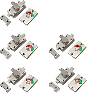 5Pcs Latch Indicating Lock,Vacant Occupied Bathroom Lock,Zinc Alloy Door PrivacyLock with Indicator,Door Bolt for Vacant/Engaged Bathroom WC Public Restroom Toilet Partition (Silver)