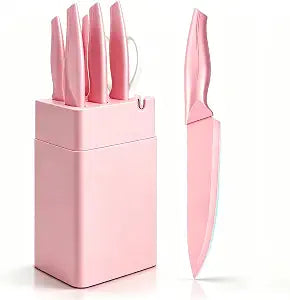 Pink Knife Set,7-Piece Kitchen Knife Block Set, Kitchen Knife Set