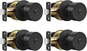 Haidms Matte Black Door Knobs Interior, Bedroom Door Knobs & Bathroom Privacy, Black Round Interior Door Knob 4 Pack