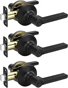 Haidms Black Door Handles Interior, Privacy Matte Black Interior Door Handles for Bedroom Bathroom, Door Levers Right&Left Handing, 3 Pack