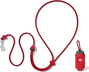 VETRESKA Crossbody Hands Free Dog Leash, 5FT Adjustable Rope Leash for Small Medium Dogs, Waist Multifunctional Leashes for Walking, No Pull Dog Leashes with Bag Dispenser, 2 in1 Walk Set (Strawberry)