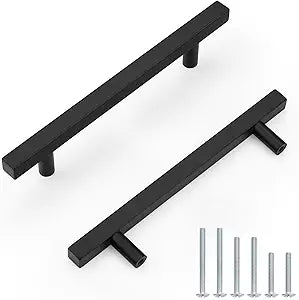 Probrico Cabinet Handles-Pack of 20 Black 5inch (128mm) Hole Centers Square T Bar Kitchen Cabinet Handles Drawer Pulls for Kitchen Furniture Hardware