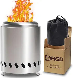 HGD 9.6 x 7.1 in Small Tabletop Fire Pit, Portable Mini Smokeless Table Top Firepit, Low Smoke Camping Stove for Outdoor & Patio, Fueled by Pellets or Wood, with Travel Bag, Stainless Steel, Silver