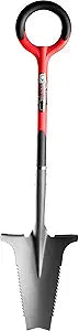 Root Slayer 22011 Garden Shovel with Serrated Blade for Digging and Root Cutting, Heavy Duty Steel Spade, Red
