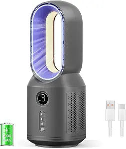 Desk Fan,13 Inch Portable Bladeless Fan, Small Quiet Office Fan with 106 Oscillating, 3 Speeds & Night light, LED Display,Button Control, Personal Battery Operated Table Fan for Bedroom, Office, Home