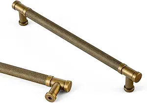 Goo-Ki 6 Pack Antique Brass Knurled Cabinet Pulls Drawer Handles, 7.56" (192mm) c-c Vintage Bronze Bar Cabinet Pull Retro Brass Zinc Alloy Kitchen Hardware