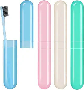 4 Pack Travel Toothbrush Holder Cases Portable Plastic Toothbrush Container for Traveling, Bathroom, School, Home, Camping