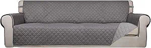 PureFit Reversible Quilted Sofa Cover, Water Resistant Slipcover Furniture Protector, Washable Couch Cover with Non Slip and Elastic Straps for Kids, Dogs, Pets (XX Large, Gray/Light Gray)