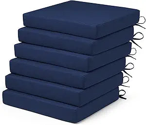 Outdoor Chair Cushions Set of 6 Fade Water Resistant, Patio Furniture Cushions with Non-Slip Ties,Square Cushions for Outdoor Furniture and Lawn Dining Chairs, 18.5 x 16 x 3, Navy
