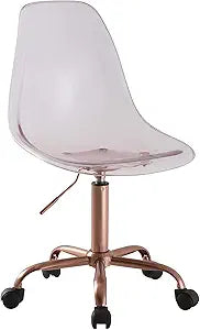 Urban Lifestyle Chic Acrylic Rolling Office Desk Chair Ergonomic Swivel Transparent Wheeled Modern Home Workspace Furniture Desk Seating 21 x 20 x34 Inch Pink with Rose Gold