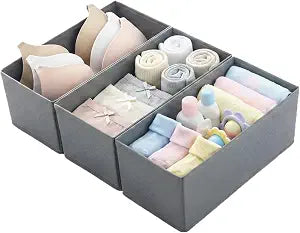 Small Foldable Fabric Drawer Organizer 3-Pack - 11" Breathable Closet & Dresser Storage Bins for Underwear, Socks, Baby Clothes & Bras, Grey