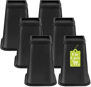 6 Pack Furniture Risers 8 Inch, Bed Risers Heavy Duty for Table Desk Couch Chair Sofa Cabinet Bed Frame Dorm, Square Table Leg Risers Lift Height 8", Black