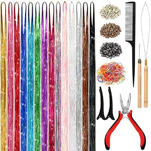 Hair Tinsel Kit (48 Inch,14 Colors, 3500 strands), Tinsel Hair Extensions with Tools, Heat Resistant Fairy Hair Tinsel Kit for Women Hair Accessories
