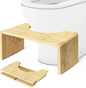 Bamboo Toilet Stool for Adults Adjustable 7" & 9" Height, Foldable Squat Stool with Non-Slip Base, 400lb Capacity Posture Corrector for Constipation Relief & Better Digestion(Standard)