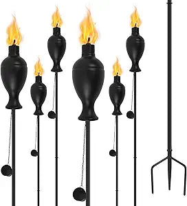 ZSPENG 6 Pack Metal Torches for Outside, Upgraded Metal Torches with 3-Prong Grounded Stake, Extra-Large 58-Inch Citronella Torches for Party Patio Pathway (More Stable)