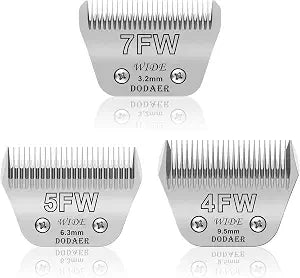 Size 7FW/5FW/4FW Detachable Dog,Cat,Sheep & Horse Grooming Wide Blades Set,Compatible with Andis,Oster A5,Wahl KM10 Series Clippers,Cut Length 1/8"(3.2mm) to 3/8(9.5mm),3 Pack