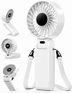 Portable Handheld Fan, USB Rechargeable Foldable Mini Personal Fan, 180 Adjustable, 5 Speed Wind, 3 IN 1 Hand Cooling Desk Fan with LED Display for Home Office School Outdoor Travel, White