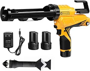 Electric Caulk Gun - Max 4000N Force, Variable Speed Cordless 1/10 Gallon (10 oz) Caulking Tool with Rotating Cradle & Auto Flow Stop (2 * 12V 2.0 Ah Batteries)