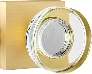 4 Pack Crystal Glass Dummy Door Knobs, Square Inactive Single Sided Gold Dummy Door Knobs Interior for Hall and Bi-fold, Satin Brass