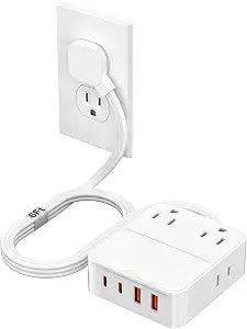 Flat Plug Power Strip with USB Ports-4 AC&4 USB Ports, Extension Cord