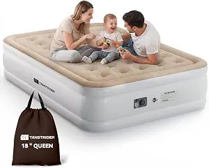 Queen Air Mattress with Built in Pump,18" Raised Blow up Air Bed,3 Mins Quick Self-Inflation/Deflation, Inflatable Mattress for Camping/Home/Guests/Travel