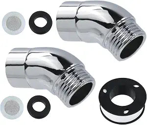 135 Degree Elbow Shower Head Adapter, All Metal Angle Shower Arm 45Extension Connector for Wall mounted Showers or Hand Showers with Pipe Sealing Tape, 2PCS(Silver)