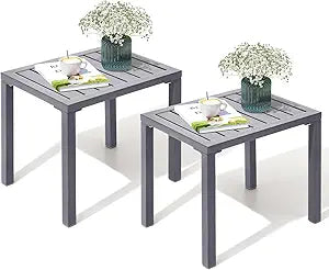 Crestlive Products Outdoor Side Table Set of 2, Aluminum Rectangular Side/End Table, Small Patio Coffee Bistro Table for Outdoor Indoor (Light Grey)