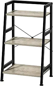 3-Tier Bookshelf, Ladder Shelf, Stand up Shelves, Industrial Bookcase with Steel Frame, Metal Small Bookcase, for Living Room, Home Office, Kitchen, Bedroom, Industrial StyleGreige & Black