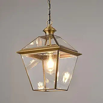 Milaii Copper Brass Outdoor Pendant Light, 16.5" H Large Lantern Hanging Light Fixtures Waterproof Porch Light Outdoor Chandelier for Patio Entryway