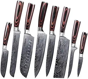 Seido Knives Master Chef Knife Set, 8-Piece Kitchen Knife Set, High-Carbon Stainless Steel Handmade Culinary Knives, Professional Chef Knives, Kitchen Knife