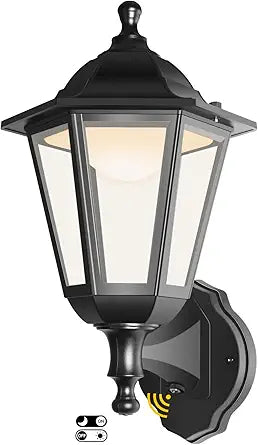FUDESY Dusk to Dawn Outdoor Wall Lantern, Sensor Exterior Porch Light Fixtures, Waterproof Anti-Rust Wall Sconce Light Fixture Wall Mount, Matte Black LED Wall Lamp for Hose, Porch, Doorway