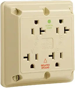 Leviton 20 Amp, 125 Volt, Industrial Series Extra Heavy Duty Hospital Grade, 4-In-1 Receptacle, Isolated Ground, Straight Blade, 21254-IGI, Ivory