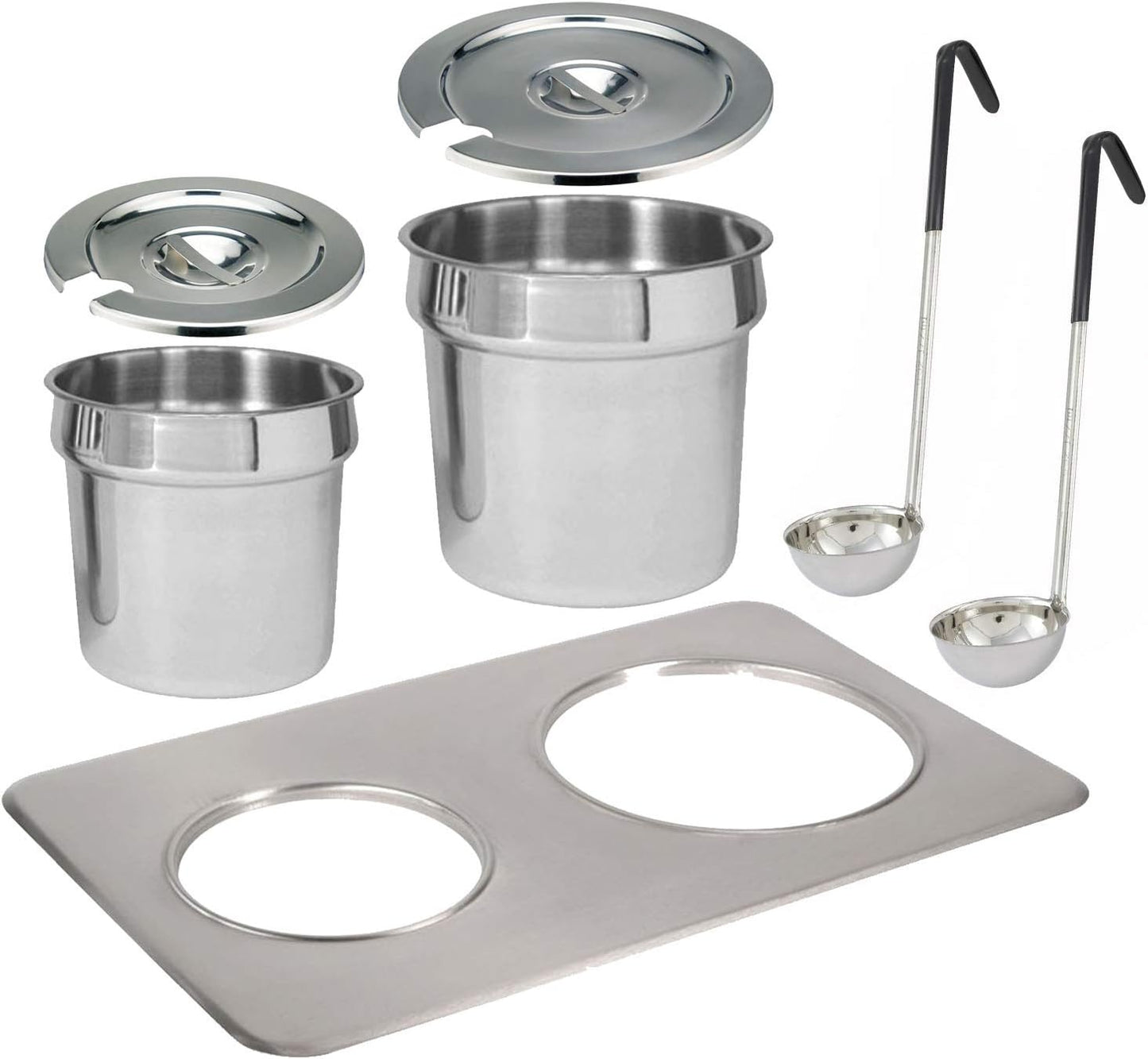 Tiger Chef Electric Food Warmer Soup Tureen Insert Kit Includes Insert, 7 Quart Inset Pot, 4 Quart Inset Pot, Both with Lid with Slot for Ladle, 2 Soup Ladles