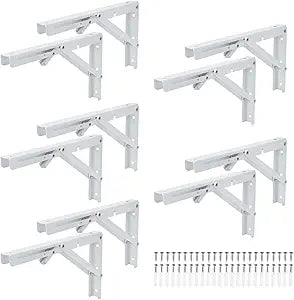10 Pack 12 Inch White Folding Shelf Brackets with Screw, Collapsible Shelf Bracket Wall Mounted, Heavy Duty Folding Shelf Brackets for Wood Shelves, Wall-Mounted Tables & More
