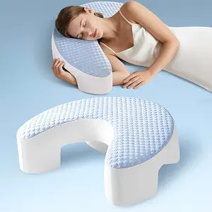 Side Sleeper Pillow for Adults with Arm Hole Pillow for Side Sleepers to Improve Breathing, Relieve Neck, Shoulder and Knee Pain, Reduce Facial Compression (Blue,17"x21")