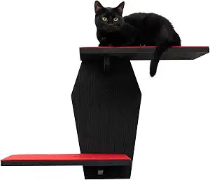 Sintuff Gothic Wall Cat Shelves Wall-Mounted 2 Platform Wall Climbing Steps Furniture Goth Floating Coffin Cat Bed Tree Space-Saving Perch Ladder for Playing Nap Indoor Gothic