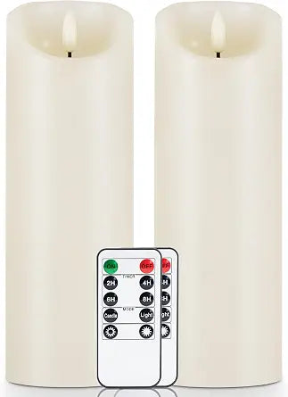 5plots 9" x 3" Flickering Flameless Candles - Battery Operated Wax LED Candles - Amber Yellow Light with Remote and Timers Set of 2, Ivory, for Home Decor, Candle Sconces