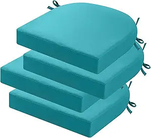 idee-home Outdoor Chair Cushions Set of 4, Thick 19" x 19" x 3" Outdoor Seat Cushions Patio Furniture Waterproof with Ties, Dining Pads