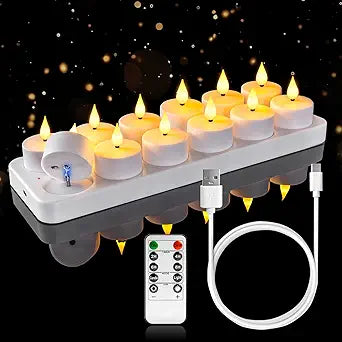 Homemory 12-Pack Rechargeable Tea Light Candles with Remote, 2/4/6/8H Timer